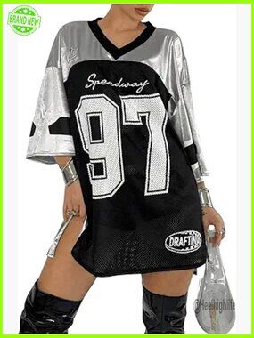 Oversized Mesh Mini Dress Half Sleeve V Neck T-Shirt Casual Sheer